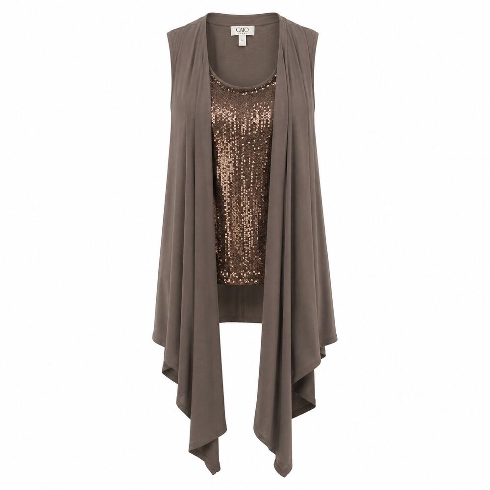 Joseph Ribkoff Womens Size 4 Sequin Tank Top Vest Layered Brown Metallic Evening